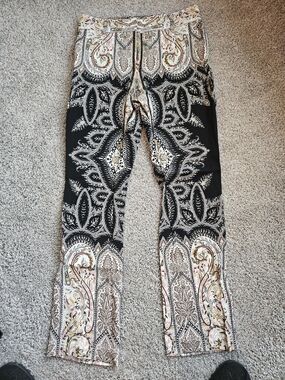 Etro Black, Cream & Pink Paisley Wide-Leg Pants